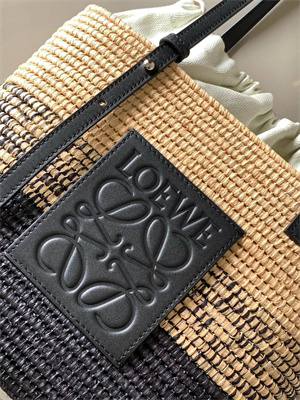 L0ew* small square basket in raffia&calfskin nature/black