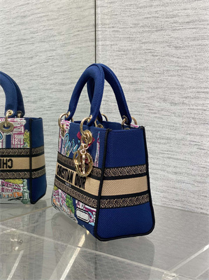 CD Medium Lady D-Lite Bag  Embroidery Blue