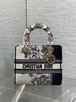 CD Medium Lady D-Lite Bag  Embroidery White Multicolors