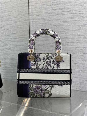 CD Medium Lady D-Lite Bag  Embroidery White Multicolors