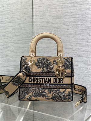 CD Medium Lady D-Lite Bag  Embroidery Beige