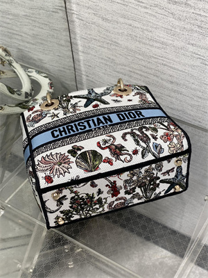 CD Medium Lady D-Lite Bag  Embroidery White