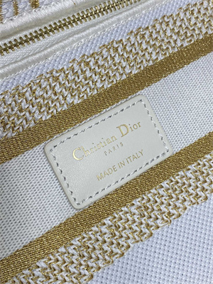 CD Medium Lady D-Lite Bag  Embroidery White &Gold