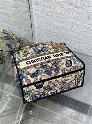 CD Medium Lady D-Lite Bag  Embroidery Beige Multicolors