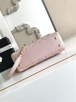 Cha.nel Small Coco Handle Bag Grained Calfskin Aged Gold Metal Pink A92990