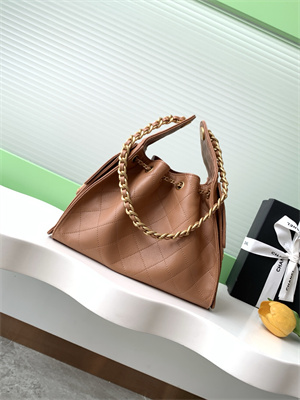 Ch*el 25 small handbag grained calfskin gold tone metal brown as5293