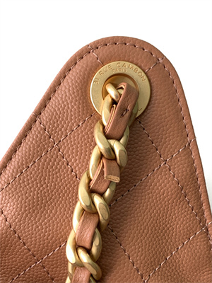 Ch*el 25 small handbag grained calfskin gold tone metal brown as5293