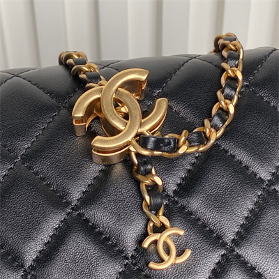 Ch*el small flap bag lambskin gold tone metal black as5756