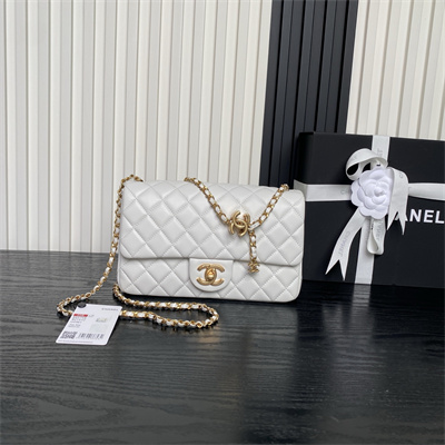Ch*el small flap bag lambskin gold tone metal white as5756