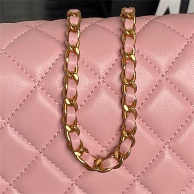 Ch*el small flap bag lambskin gold tone metal pink as5756