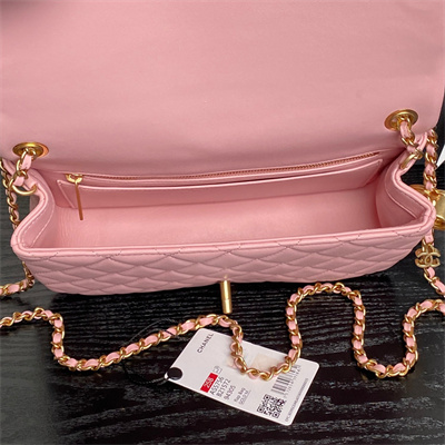 Ch*el small flap bag lambskin gold tone metal pink as5756