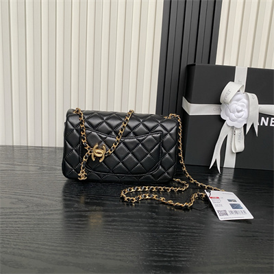 Ch*el mini flap bag lambskin gold tone metal black as5759