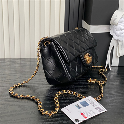 Ch*el mini flap bag lambskin gold tone metal black as5759