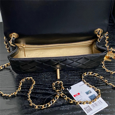 Ch*el mini flap bag lambskin gold tone metal black as5759