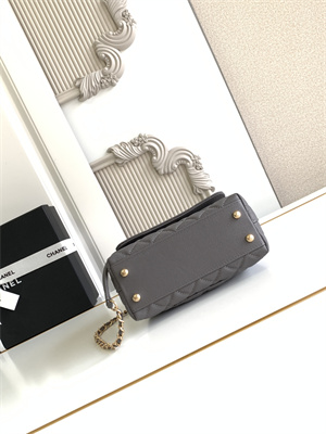 Cha.nel Mini Coco Handle Bag Grained Calfskin Aged Gold Metal Grey AS2215