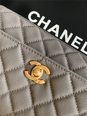 Cha.nel Mini Coco Handle Bag Grained Calfskin Aged Gold Metal Grey AS2215