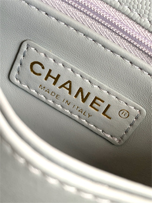 Cha.nel Mini Coco Handle Bag Grained Calfskin Aged Gold Metal Blue AS2215