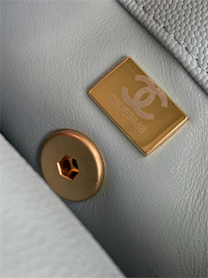 Cha.nel Mini Coco Handle Bag Grained Calfskin Aged Gold Metal Blue AS2215