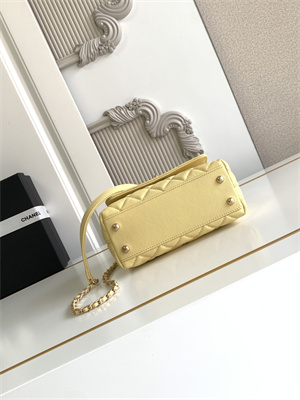 Cha.nel Mini Coco Handle Bag Grained Calfskin Aged Gold Metal Yellow AS2215