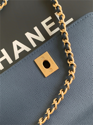 Cha.nel Mini Coco Handle Bag Grained Calfskin Aged Gold Metal Navy AS2215