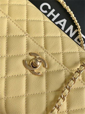 Cha.nel Small Coco Handle Bag Grained Calfskin Aged Gold Metal Yellow A92990