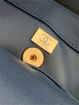 Cha.nel Small Coco Handle Bag Grained Calfskin Aged Gold Metal Navy A92990