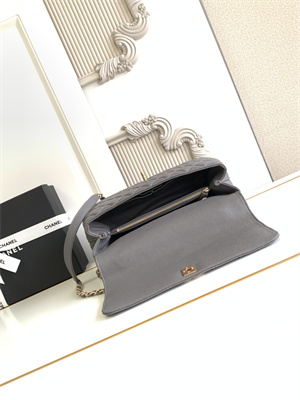 Cha.nel Large Coco Handle Bag Grained Calfskin Aged Gold Metal Grey A92991