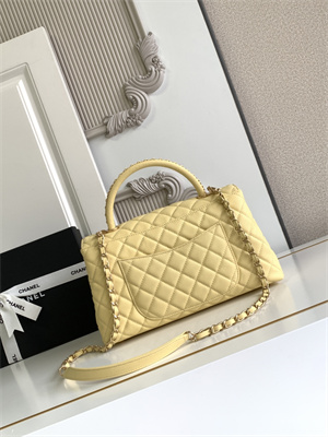 Cha.nel Large Coco Handle Bag Grained Calfskin Aged Gold Metal Yellow A92991