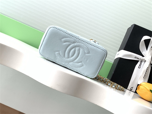 Ch*el vanity with chain grained calfskin& gold-tone metal lt blue ap4799