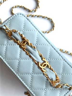 Ch*el vanity with chain grained calfskin& gold-tone metal lt blue ap4799