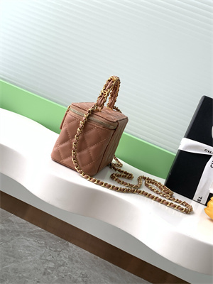 Ch*el vanity with chain grained calfskin& gold-tone metal brown ap4799