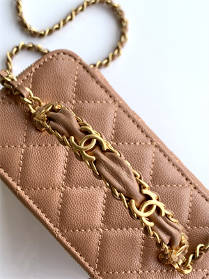 Ch*el vanity with chain grained calfskin& gold-tone metal brown ap4799