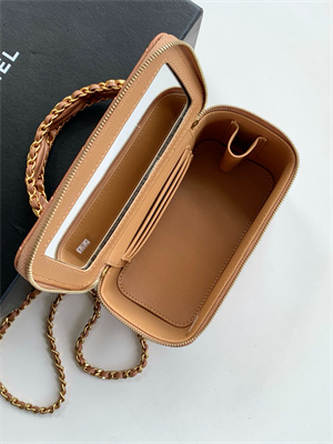 Ch*el vanity with chain grained calfskin& gold-tone metal brown ap4799