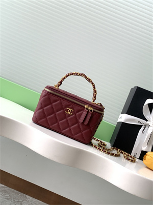 Ch*el vanity with chain grained calfskin& gold-tone metal burgundy ap4799