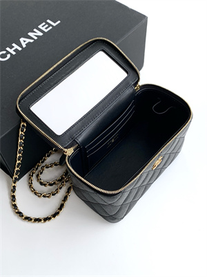 Ch*el vanity with chain grained calfskin& gold-tone metal black ap4799