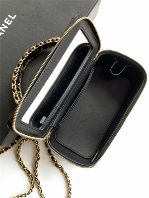 Ch*el vanity with chain grained calfskin& gold-tone metal black ap4799