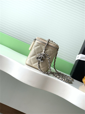 Ch*el vanity case grained calfskin& silver-tone metal gold ap3940