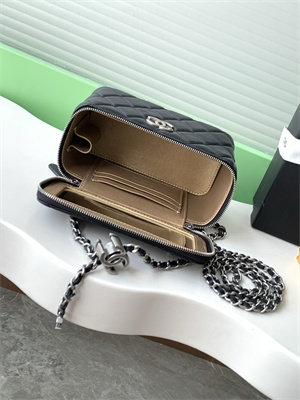 Ch*el vanity case lambskin & silver-tone metal black ap3940