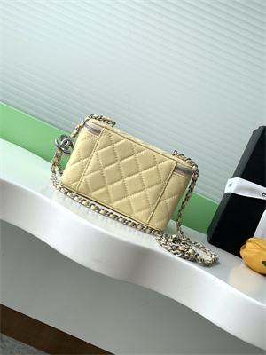 Ch*el vanity case lambskin & silver-tone metal yellow ap3940