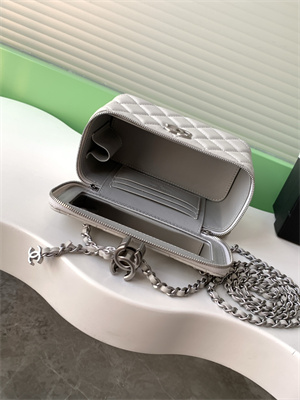 Ch*el vanity case lambskin & silver-tone metal grey ap3940
