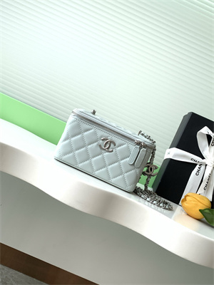 Ch*el vanity case lambskin & silver-tone metal lt blue ap3940