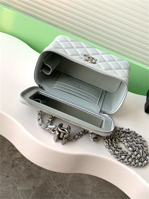 Ch*el vanity case lambskin & silver-tone metal lt blue ap3940