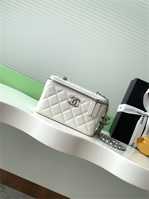 Ch*el vanity case lambskin & silver-tone metal white ap3940