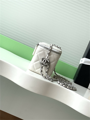 Ch*el vanity case lambskin & silver-tone metal white ap3940