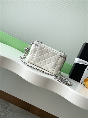 Ch*el vanity case lambskin & silver-tone metal white ap3940