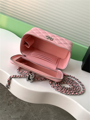 Ch*el vanity case lambskin & silver-tone metal pink ap3940