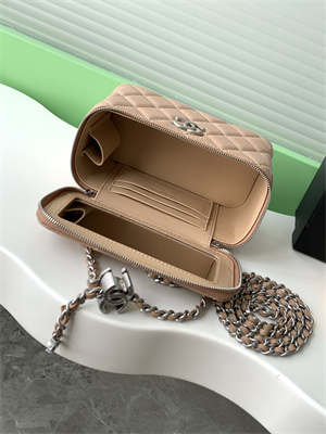 Ch*el vanity case lambskin & silver-tone metal brown ap3940