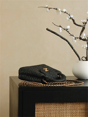 Cha.nel Mini Shopping Bag Kelly Bag Raffia Gold-Tone Metal Black AS4416