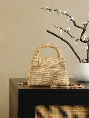 Cha.nel Mini Shopping Bag Kelly Bag Raffia Gold-Tone Metal Nature AS4416