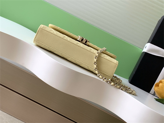 Cha.nel Clutch With Chain Top Handle Grained Calfskin Gold Tone Metal Yellow AP3238